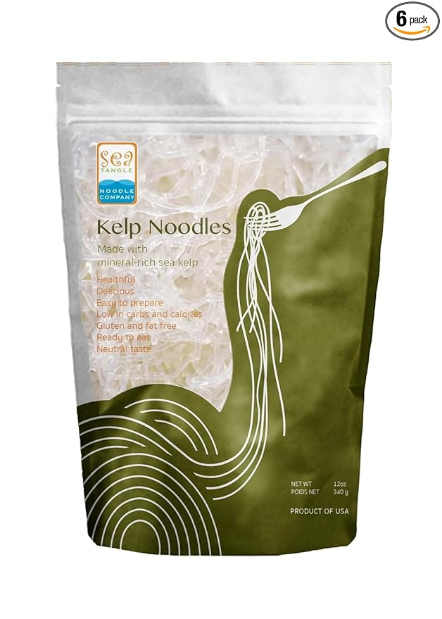 Sea Tangle Kelp Noodles (12oz) - 6 Pack - Low Calorie Asian Noodles for Healthy Noodle Dishes - Gluten Free - Similar to Rice Noodles, Glass Noodles, Pad Thai Noodles, Vermicelli
