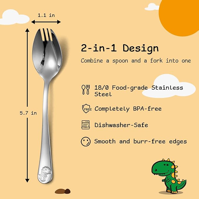 Alata Mini Sporks, 8-Pack Food-grade Stainless Steel Mini Sporks for Kids, 5.7 Inches Salad Forks For Dessert, Ice Cream, Salad, Soup, Noodle, Spaghetti, Dishwasher Safe