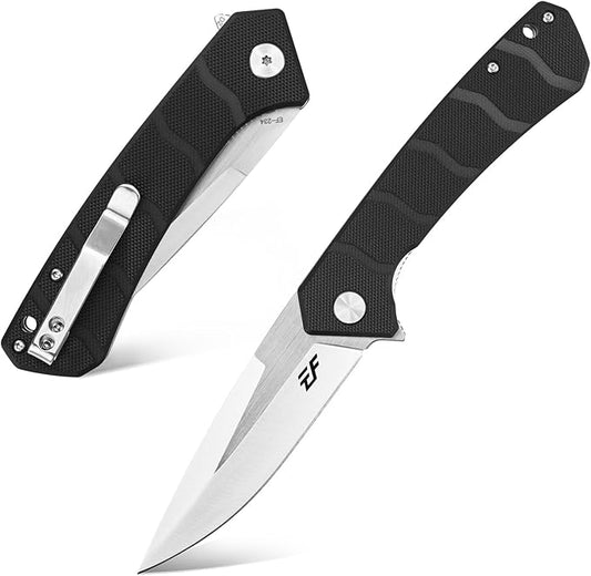 Eafengrow EF234 Folding Knife D2 Steel Blade G10 Handle EDC Tool Knives for Outdoor Working Camping Fishing(black)