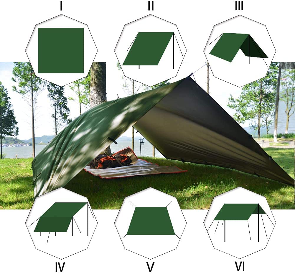 KALINCO Waterproof Camping Tarp Tent Hammock Rain Fly, 10X10FT/10X15FT, Mutifunctional Tent