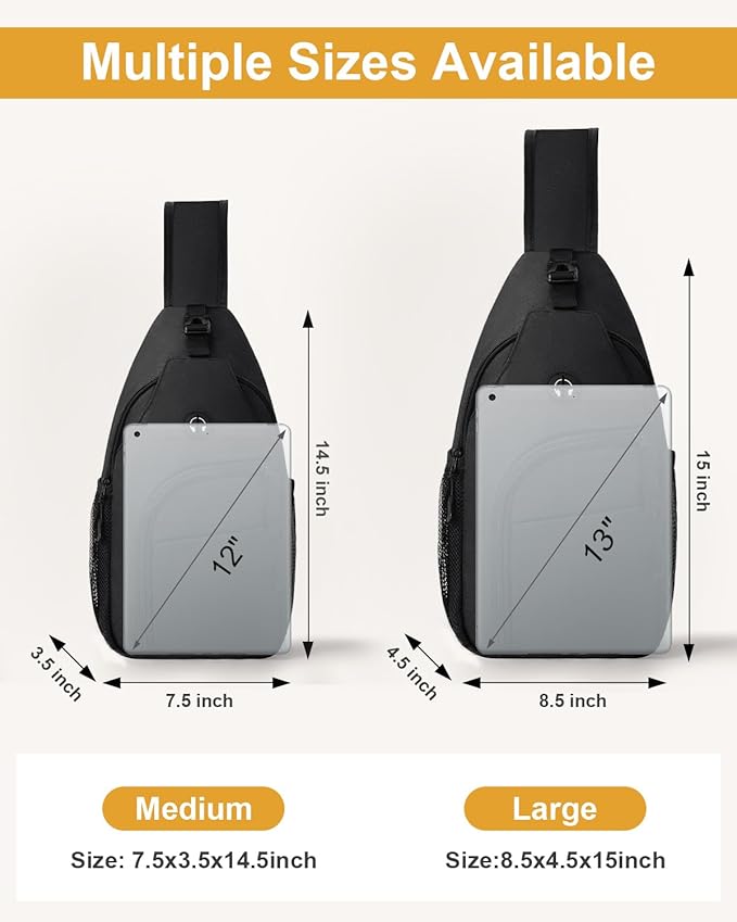 Crossbody Bags for Women Man, Waterproof Sling Bag Backpack Trendy Casual Cross Body Bags with Convertible Shoulder Strap Chest Bag for Camping Hiking Travel Essentials (Black, Medium)