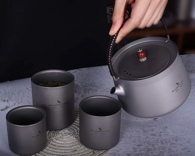 Boundless Voyage 3 in 1 Double Walled Titanium Cup Heat Resistant Mini Tea Drink Cup Outdoor Camping Mug Coffee Cups Camping Accessories Ti15153B