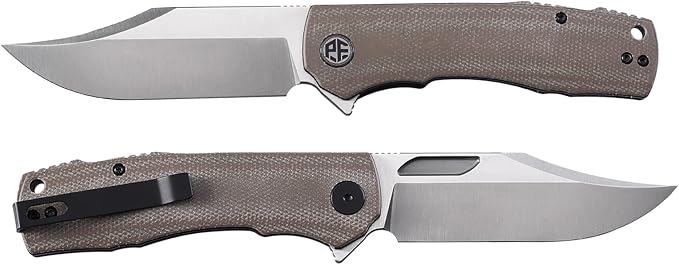 Petrified fish PFP03 Victor,3.58" K110 Satin Blade,140g Micarta Handel Flipper Liner lock Folding knife (Khaki Satin)