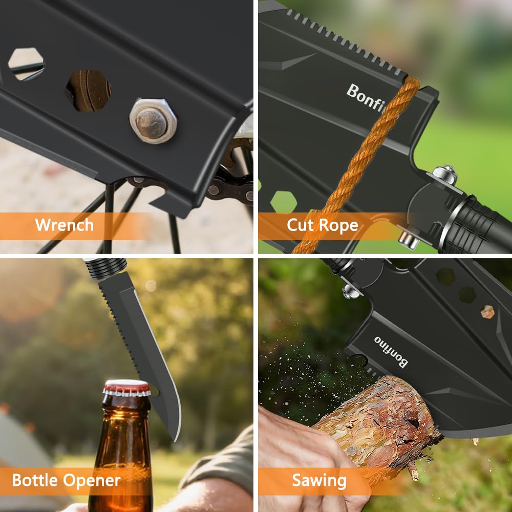 Bonfino Foldable Camping Shovel, 30.4'' High Carbon Steel Entrenching Tool