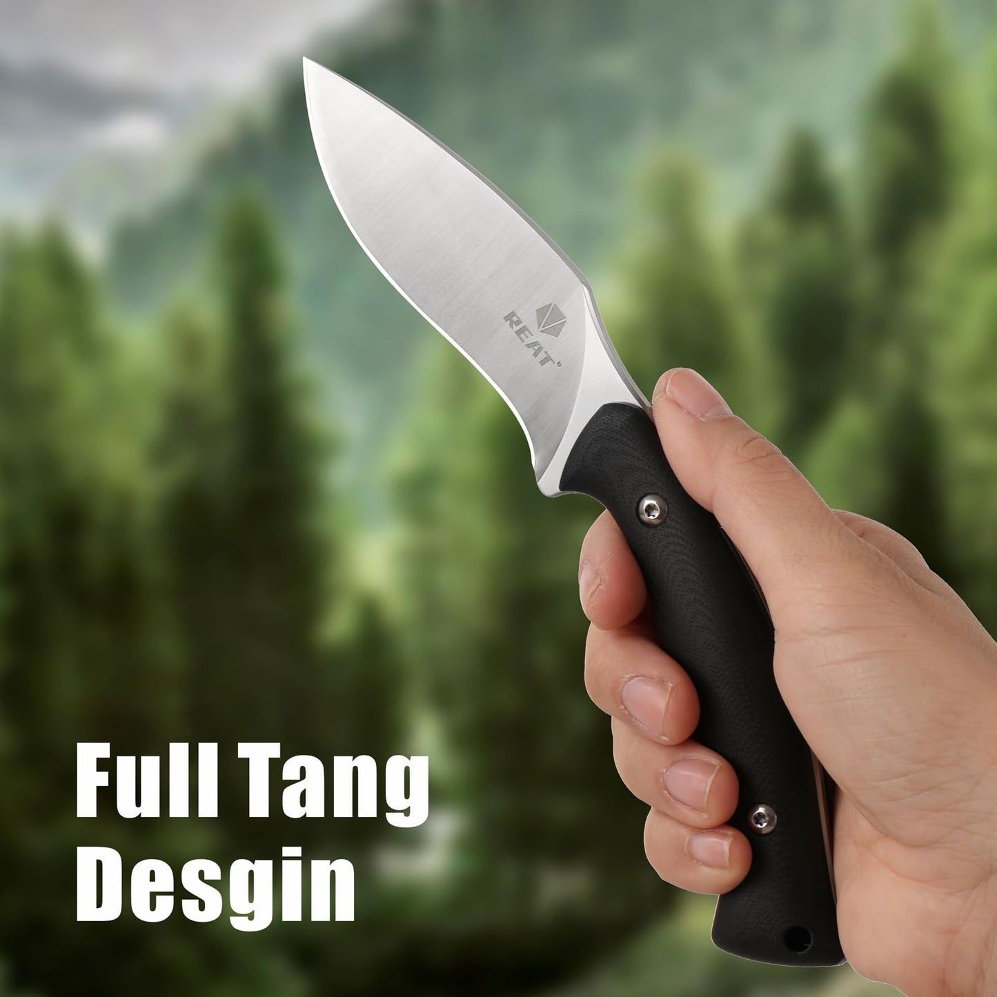 REAT Fixed Blade Knife with Kydex Sheath,4" D2 Steel Blade,Ergonomic G10 Handle for EDC Hunting