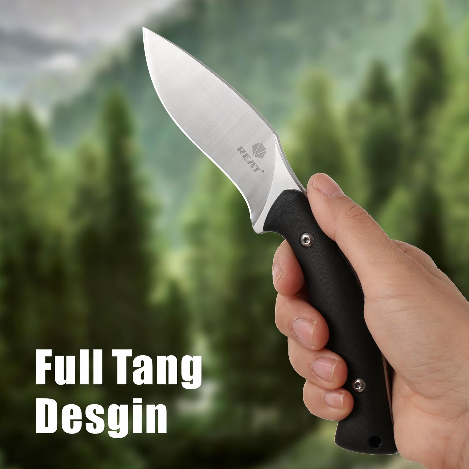 REAT Fixed Blade Knife with Kydex Sheath,4" D2 Steel Blade,Ergonomic G10 Handle for EDC Hunting