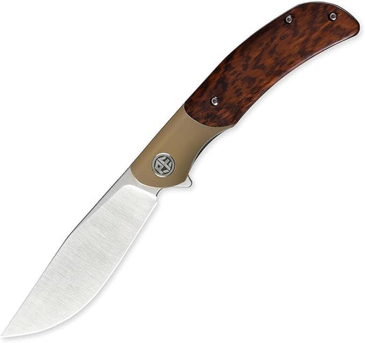 Petrified fish PFP09 Hourglass Folding Knife,3.54" K110 Steel Satin Blade, 3.88oz Titanium and Snakewood Handle Pocket knife for Camping Outdoor EDC (Snakewood Satin)