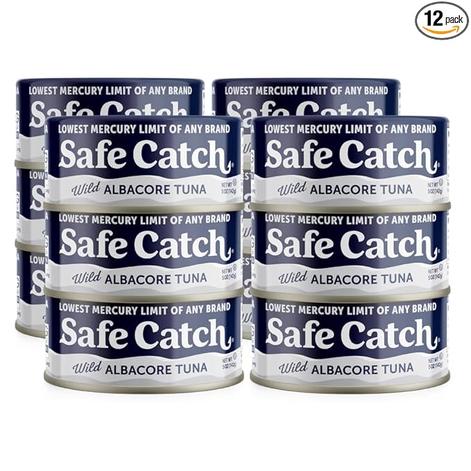 Safe Catch Wild Albacore Tuna Canned Low Mercury Can Tuna Fish Steak Gluten-Free Keto Food Non-GMO Kosher Paleo-Friendly High Protein Every Can Of Tuna Is Tested No Water Oil Tuna, Pack of 12 5oz
