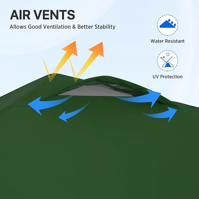 EAGLE PEAK Pop Up Canopy Tent with Wheeled Carry Bag, 8 Stakes, 4 Ropes, Easy Set Up Tent Canopy, 8x8 ft, Green