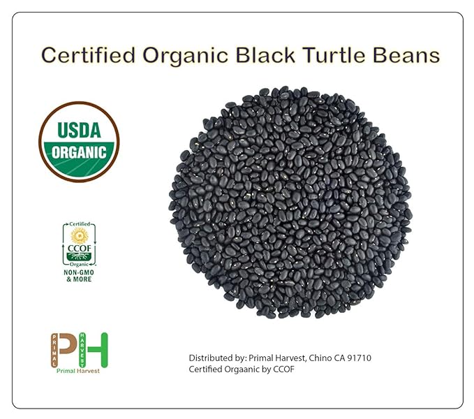 Organic Black Turtle Beans- Fiber & Protein rich, Raw, Non-GMO, Vegan Bulk-18LB