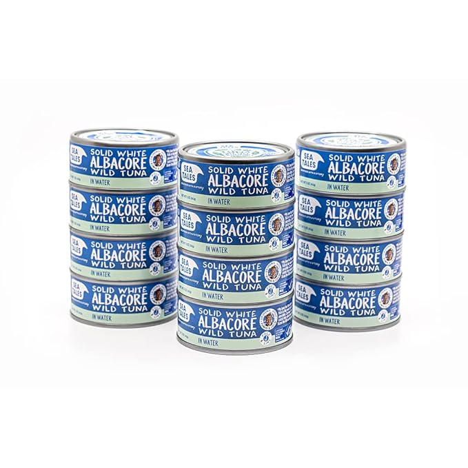 Sea Tales Solid White Albacore Canned Tuna in Water - 100% Pole & Line Wild Sustainably Caught - Gluten Free - High Protein Food - Keto Friendly - 5 oz. Cans (Pack of 12)