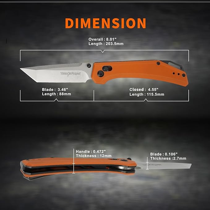 ThundeForged Camping Folding Knife - EDC Folding Knife with Crossbar Lock, 14C28N Steel Blade, Orange G10 Handle Lightweight Tactical Pocket Knife for Camping Outdoor Survival Hiking