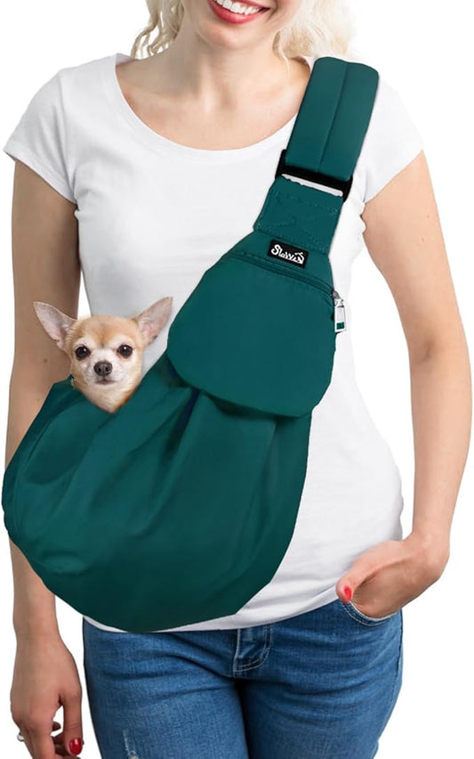 SlowTon Dog Carrier Sling - Thick Padded Shoulder Strap Adjustable Dog Carriers for Small Dogs, Puppy Carrier Purse for Pet Cat with Front Zipper Pocket Safety Belt Machine Washable (G, S)