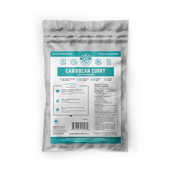 Nomad Nutrition ??Caribbean Curry | High Energy, All Natural Ingredients | Plant-Based & Non-GMO | Just Add Boiling Hot Water | 560g / 19.75oz (Pack of 1)