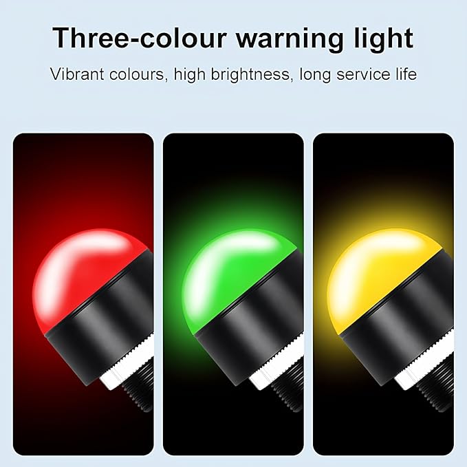Industrial Warning Light with Buzzer, 24V Flashing Red Yellow Green Tower Signal Lamp, 50mm Waterproof Stack Light for Machine, Factory, CNC Safety Alarm
