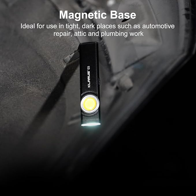 klarus E5 2Pcs Pocket Flashlight, Rechargeable EDC Flashlight, Super Slim 4.2x1x0.3inch, 600 Lumens, USB-C Port, IPX4, Dual Light Source with Magnetic Base, Hat & Clothes Clip (Black 2Pcs)