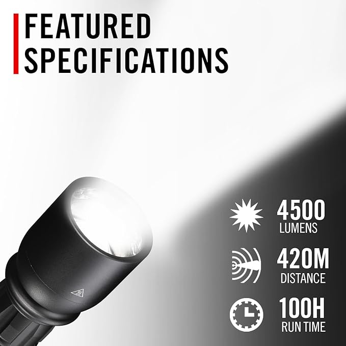 Coast XP14R 4500 Lumen USB-C Rechargeable LED Flashlight with Slide Focus®?¯and Pure Beam® Focusing Optic, 5 Light Modes