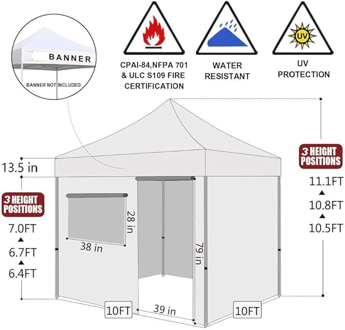 Eurmax USA 10'x10' Pop-up Canopy Tent Commercial Instant Canopies with 4 Removable Zipper End Side Walls and Roller Bag, Bonus 4 SandBags(Navy Blue)