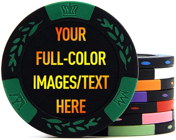 100 Premium Clay Poker Chips, Customized Your Image and Text, 11.5 Gram Casino Chips for Texas Hold’em, Blackjack Gambling