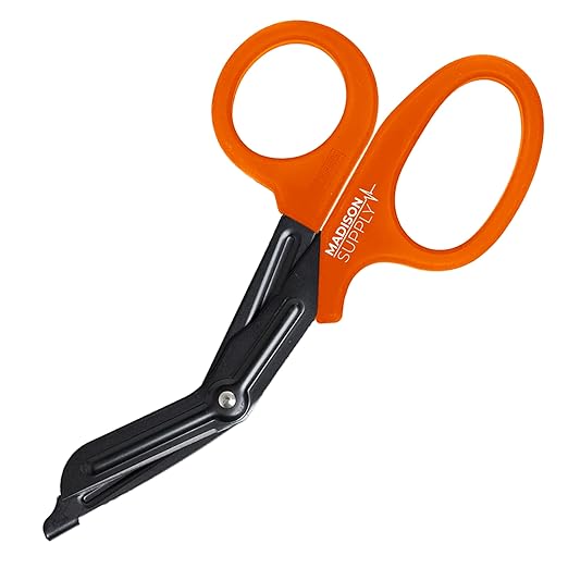 Madison Supply Trauma Shears and Medical Scissors - 7.5 Inch Quality Stainless Steel Bandage Scissors - Fluoride-Coated Non-Stick Blades - High-Durability Handles - Orange