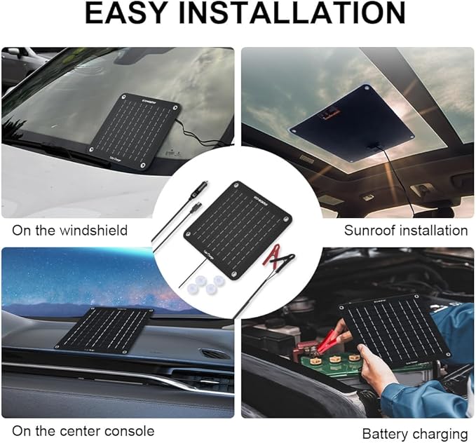 ECO-WORTHY 10W Solar Car Battery Charger Maintainer 12V Waterproof Portable Solar Trickle Charger for Car Truck Boat Lawn Mower RV Trailer Tractor ATV Utility Vehicle Battery