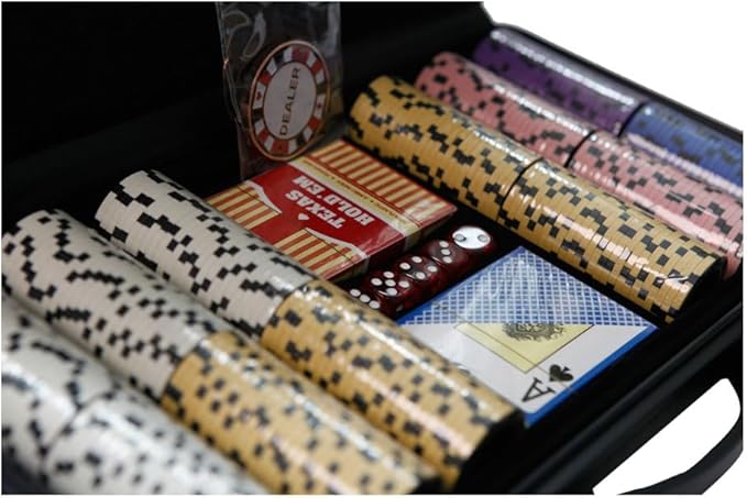 THUNDERBAY 13.5 Gram 300 Clay Composite Poker Chips Set with Aluminum Case, Two Decks of Playing Cards, One Metal Dealer Button&5 Dices for Poker, Texas Hold'em, Blackjack, Casino Games at Home