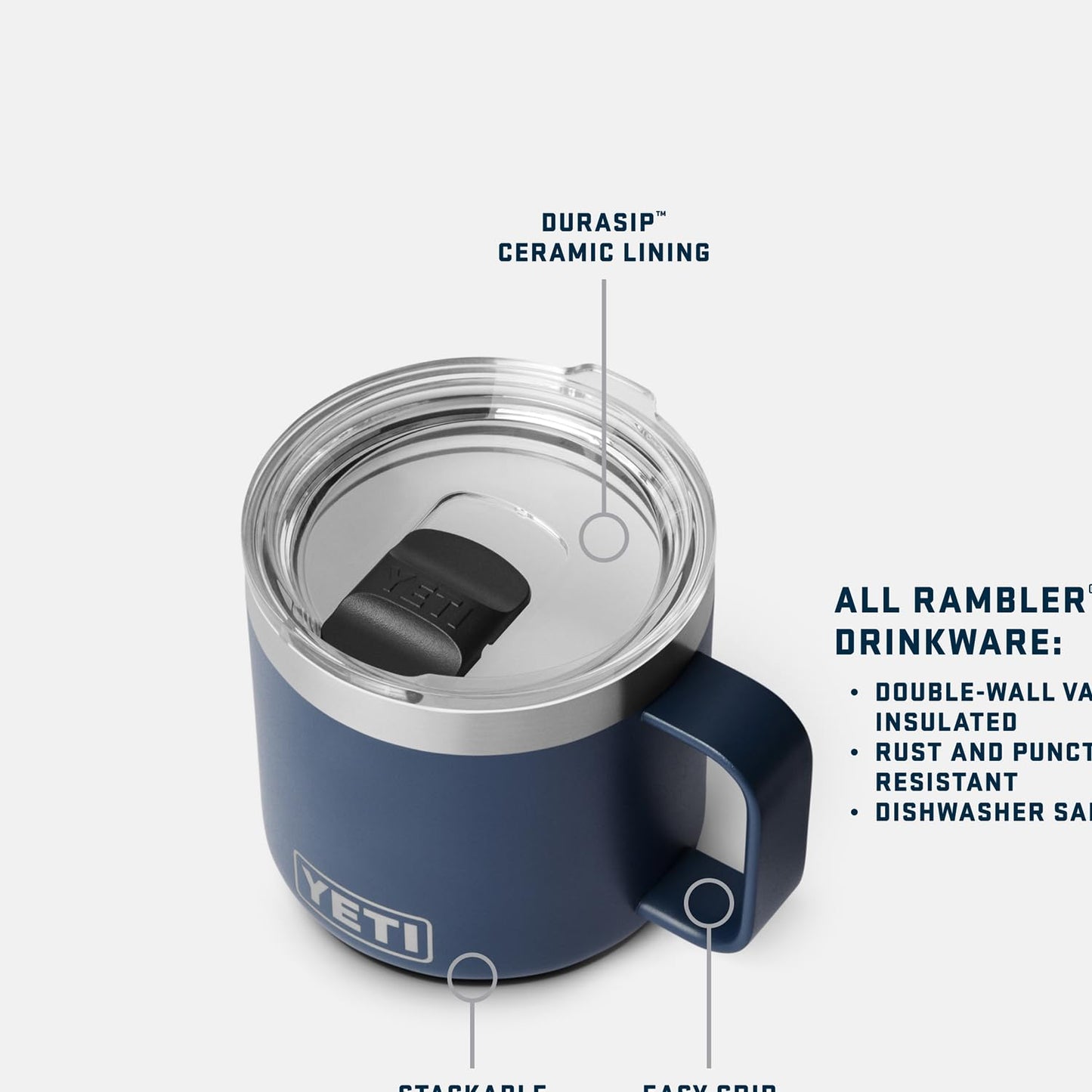 YETI Rambler 14 oz Ceramic Lined Stackable Mug, Navy