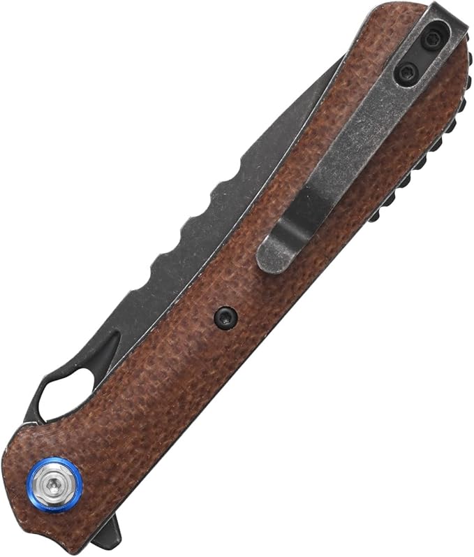 Sitivien ST145 Folding Pocket Knife,Black Stonewashed 14C28N Steel Blade,Micarta Handle EDC Tool Knife for Outdoor Survival,Camping,Hiking,Hunting(Brown) …