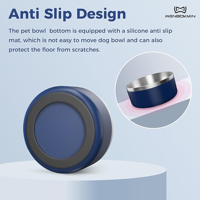Dog Bowl, Stainless Steel Dog Food and Water Bowl with Non Slip Quiet Bottom, Easy to Clean, Dishwasher Safe, 64oz, Blue