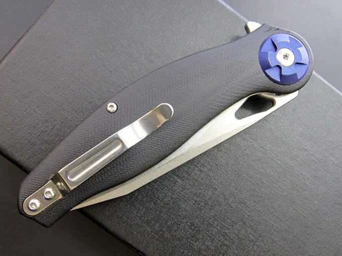 Eafengrow EF76 Folding Knife for Camping EDC Pocket Knife with G10 Handle & D2 Stone-washed Blade Hunting Outdoor Tool (black)