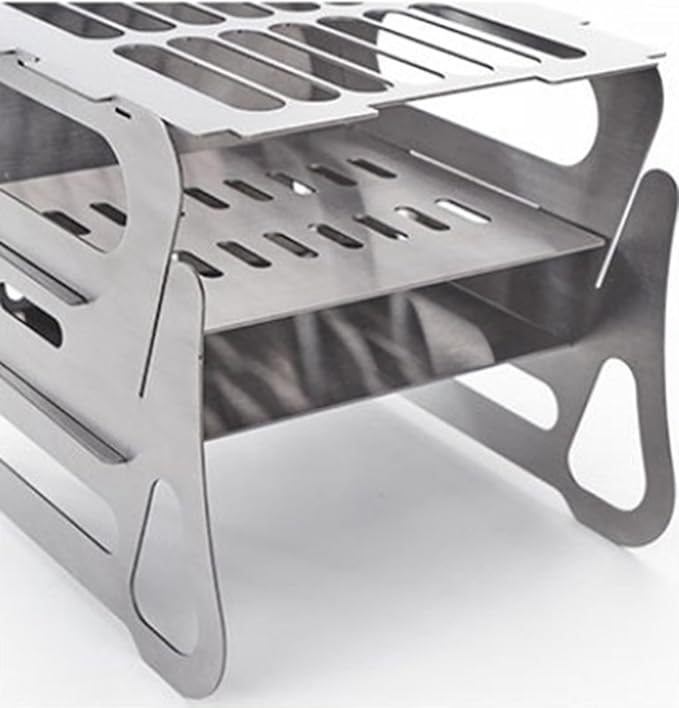 zeng Portable Stainless Steel Camping Grill ??Foldable BBQ Charcoal Grill for Outdoor Cooking, Camping, Picnics (7.87"x8.66"x7.68", 5 lbs)