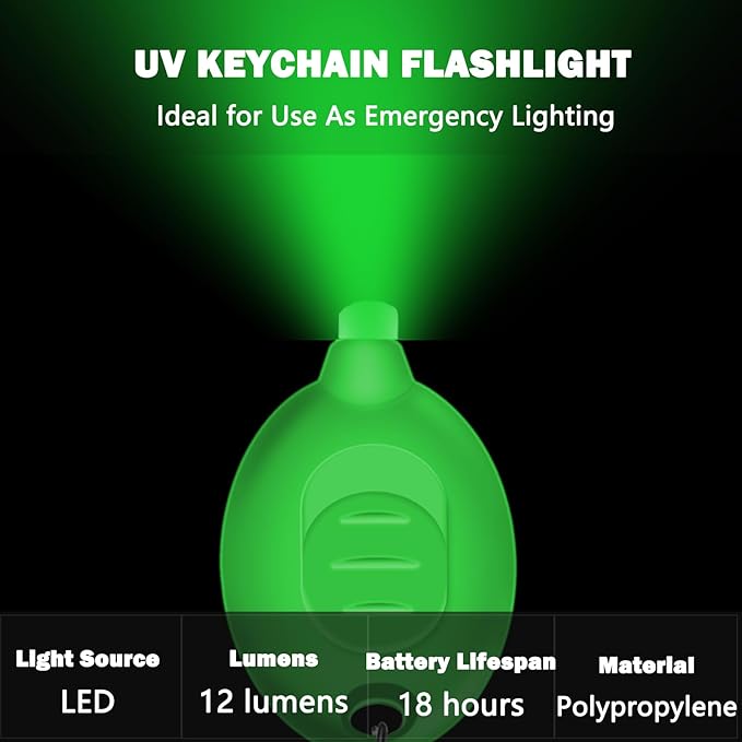 Mini LED Keychain Flashlight, 12 Lumen Ultra Bright Green Light, Portable Pocket Torch with Green Shell, 6-Pack
