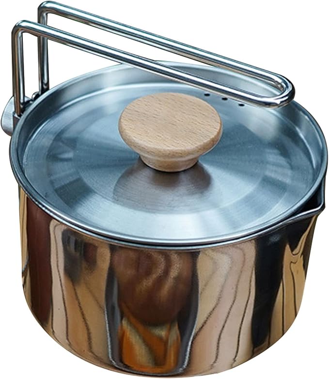 Stainless Steel Camping Kettle, Portable 1L Camping Pot with Removable Handle, Ideal for Outdoor Activities, Hiking, and Picnics