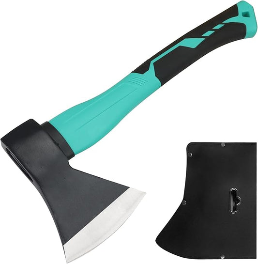 Wood Axe with Sheath, Camping Hatchet for Wood Splitting, Outdoor Bushcraft Axe Tools for Hiking Gardening, Anti-Slip Handle (Green)