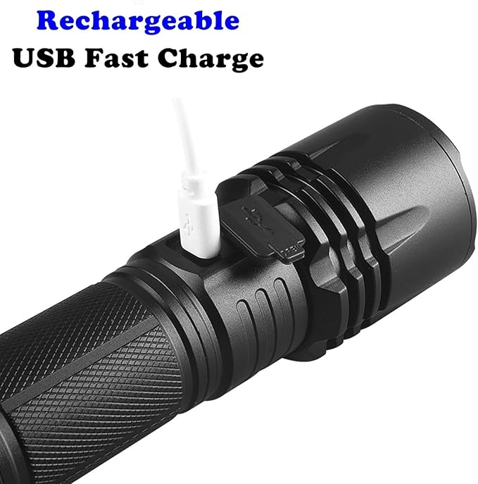 Zoomable Handheld Flashlight High Lumens Rechargeable Tactical Flashlights Long Range Super Bright Torch High Power Multi-Function Led Emergency Handheld Flashlight