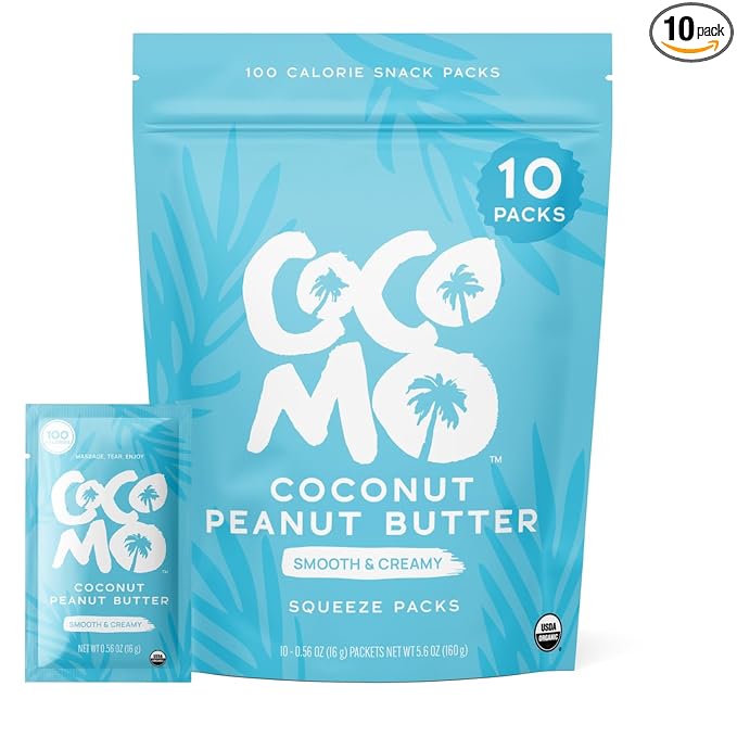 Cocomo Coconut Peanut Butter Single Serve Pouch, 10 Count – Organic, Gluten-Free, Vegan, High-Protein Peanut Butter in Squeeze Packs – No-Stir, Creamy Spread for Healthy Snacks, Perfect for Travel