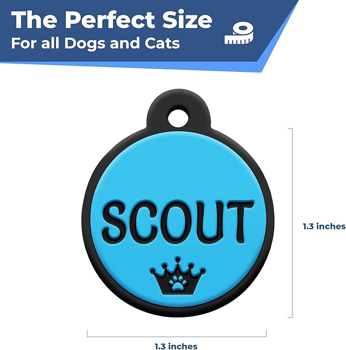 GoTags Silicone Dog Tags, Soundless Pet Tag, Personalized Silent Tag Engraved for Pets with Cute Custom Designs, for Dogs and Cats, (Round, Gray)