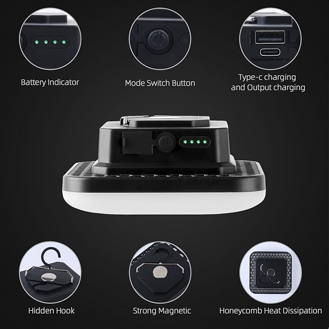 10800mAh Rechargeable Hanging Tent Light with Magnet, 30W 4000LM LED 4 Color Lighting Modes Camping Lantern, Portable IPX5 Waterproof LED Flashlight for Emergency & Gift