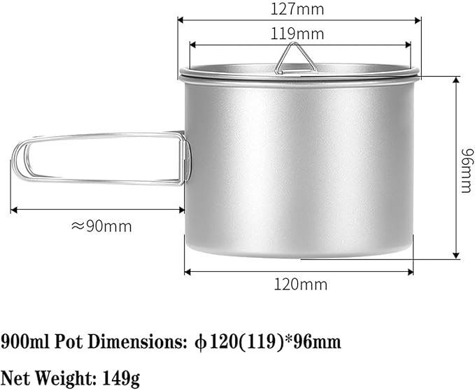 Titanium Pot 900ml & 1100ml & 1600ml Lightweight Camping Cookware for Outdoor Hiking Backpacking Travel, Non-Toxic Druable Cooking Pot with Lid & Folding Handle