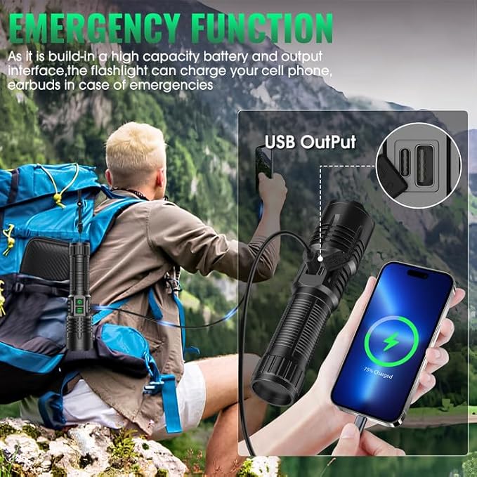 AdamStar UV&High Lumens Flashlight Rechargeable, 2-in-1 Powerful Blacklight LED Flashlight Tactical 6 Modes Super Bright Waterproof Zoomable Detector for Pet Urine Curing Resin Camping