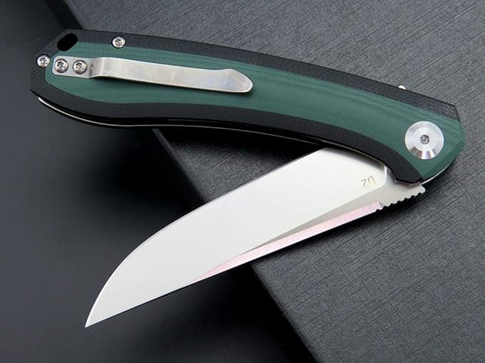 Eafengrow EF947 EDC D2 Folding Knife, G10 Handle Ball Bearing Folder with Locking Liner EDC Flipper Knife with Pocket Camping Tactical Hiking Survival Outdoor tool(GREEN)