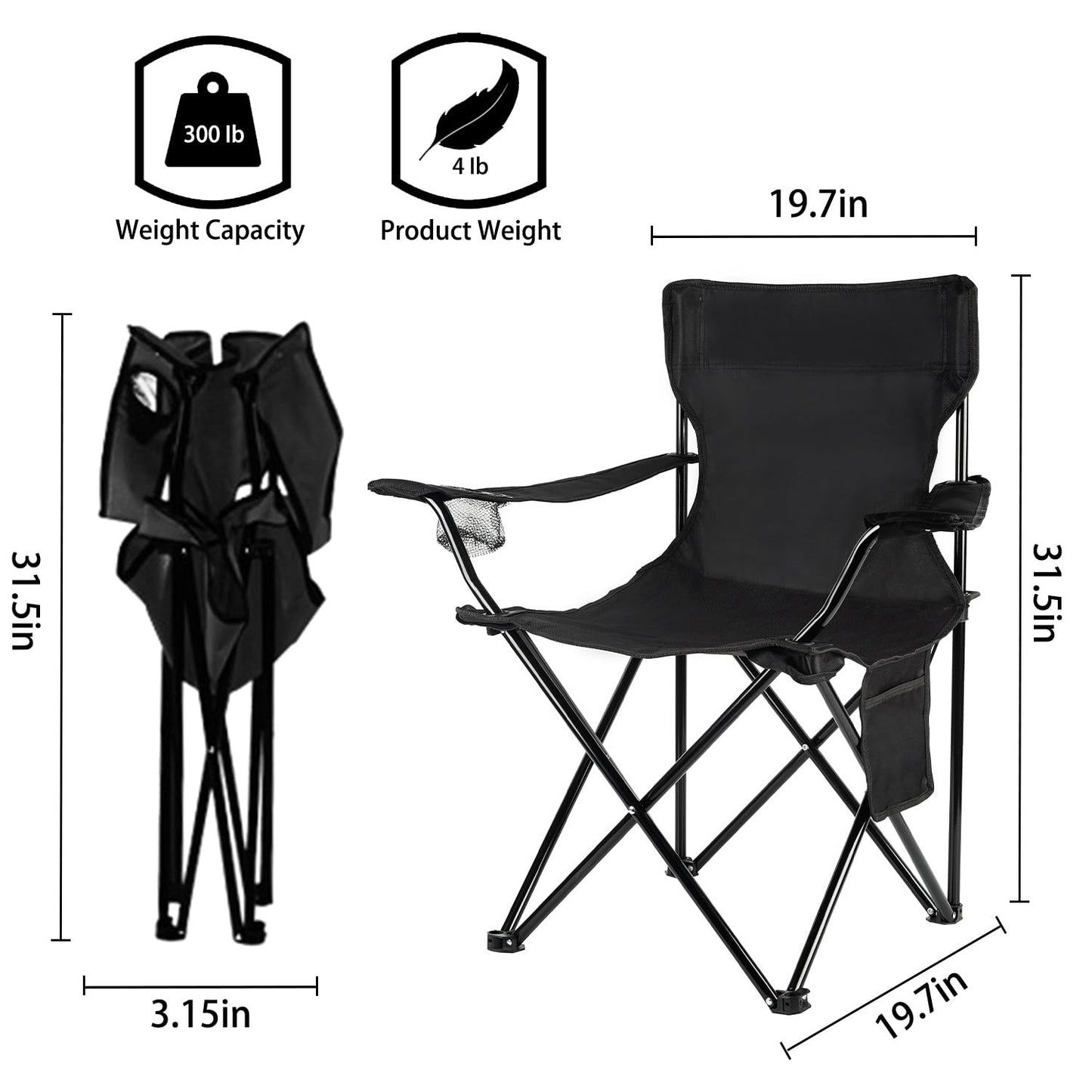 Damei century Folding Camping Chairs, for Beach, Lawn, Yard, Black