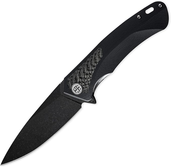 Petrified fish PF838,3.74" Black Stonewashed D2 Blade,166.6g Carbon fiber & G10 Handle Flipper Folding Knife