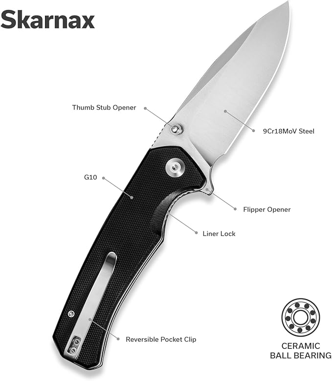 SENCUT Skarnax Pocket Knife for Men, Folding Knife with 3.79" 9Cr18MoV Blade & G10 Handle, Lightweight Everyday Carry, Camping, Hunting, Outdoor (Black)