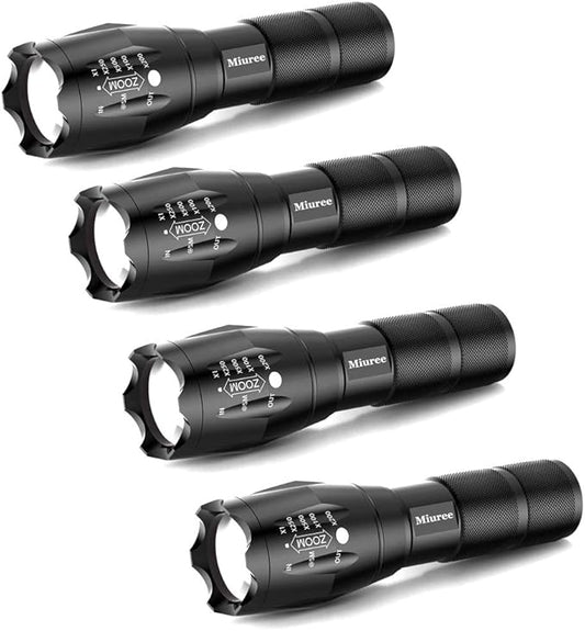 4 Pack Military Grade Tactical LED 2000 Lumen 5 Modes Zoomable Flashlight Torch for Camping, Emergency, Hurricane, Hiking