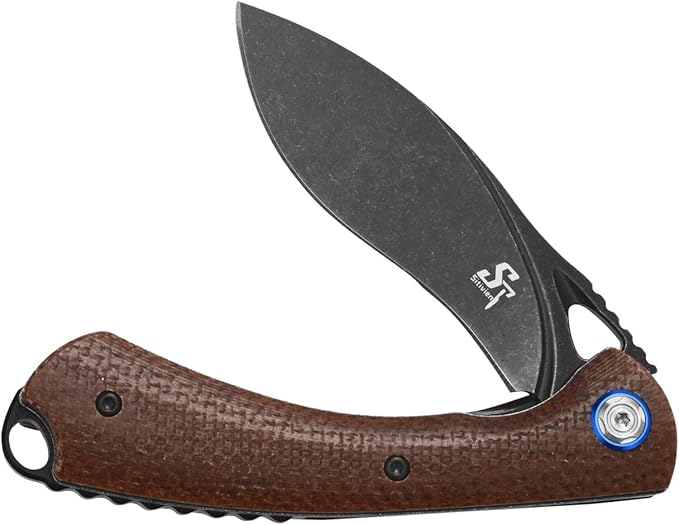 Sitivien ST147 Folding Pocket Knife,Black Stonewashed 14C28N Steel Blade with Micarta Handle Utility Knife EDC Tool Knife for Outdoor Camping,Hiking,Hunting(Brown)