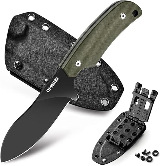 Omesio Nessmuk Hunting Knife Fixed Blade Knife with Kydex Sheath, 8.86??Full Tang D2 Steel Ergonomic G10 Handle Horizontal Carry Camping Outdoor knife, Perfect Gifts for Men