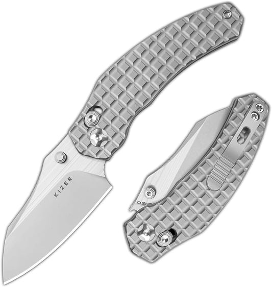Kizer Mini Bulldog Pocket Knife, 2.5??S45VN Sheepsfoot Blade Folding Knife, Titanium Handle Clutch Lock Small EDC Knife for Men Women Gift, Camping Hunting Knives Ki3672SA2