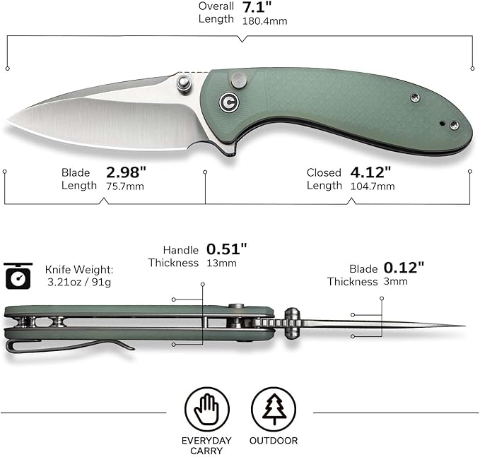 CIVIVI Faeger Pocket Folding Knife for EDC, 2.98" Swedish 14C28N Blade G10 Handle, Reversible Clip for Men Women Outdoor Carry C24031-3 (Natural)