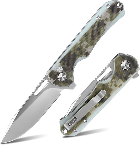ZENG Folding Pocket Knife, 3.15" D2 Steel Blade Pocket knives, G10 Handle Small EDC Knife, Liner Lock knife, Pocket Knife with Clip for Men Women, Sharp Pocket knives for Camping Hiking Hunting (Camo)
